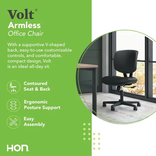 Miniatura 3 de HON Volt Silla sin brazos, ergonómica ajustable con inclinación central, reclinable, respaldo y asiento de cuero, sillas de escritorio giratorias