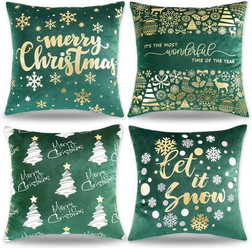 Miniatura 10 de JOJOGOGO Decoraciones de Navidad Fundas de Almohada de Navidad Plateadas y Blancas 18x18 Juego de 4, Decoración de Navidad Plateada Copos de Nieve