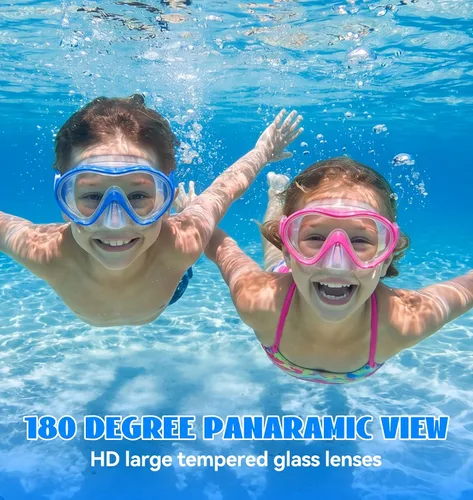 Miniatura 5 de Aegend Gafas de natación para niños con cubierta de nariz para niños de 3 a 15 años, correa de tela tejida, antivaho sin fugas