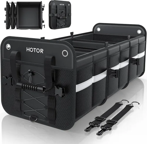 HOTOR Organizador de maletero para SUV – Caja de almacenamiento de coche con tiras reflectantes, organizador plegable de coche con gran capacidad,