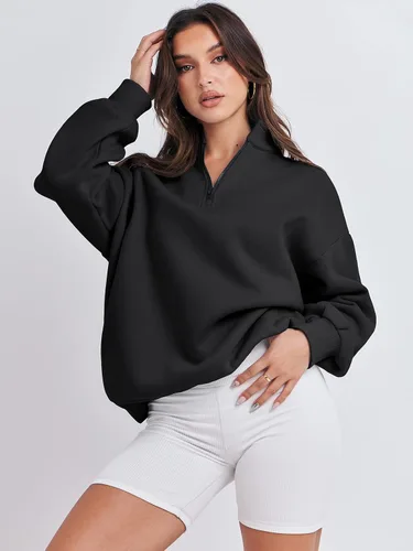Miniatura 8 de ANRABESS Sudadera de manga larga para mujer, de gran tamaño, con media cremallera, sudadera con capucha Y2K, ropa de otoño a la moda