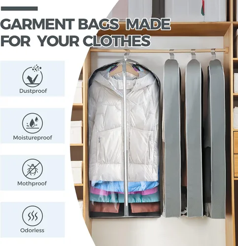 Miniatura 2 de 6 bolsas de ropa de 40 pulgadas para colgar ropa, bolsas transparentes para almacenamiento de ropa, bolsas de ropa para fundas de viaje