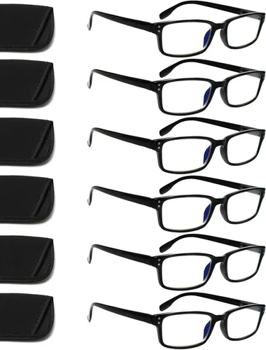 Miniatura 10 de Kerecsen Paquete de 6 gafas de lectura con bloqueo de luz azul, lectores con bisagra de resorte para hombres y mujeres, anteojos para computadora 6