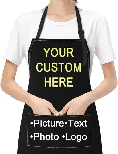 Delantales personalizados para mujeres y hombres, delantal personalizado con bolsillos, imagen, texto, logotipo, delantales de cocina