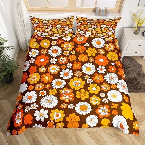 Miniatura 3 de Juego de ropa de cama Groovy de los años 60 y 70 para niños, funda de edredón retro de flores hippie para niños, adolescentes, vintage, bohemio