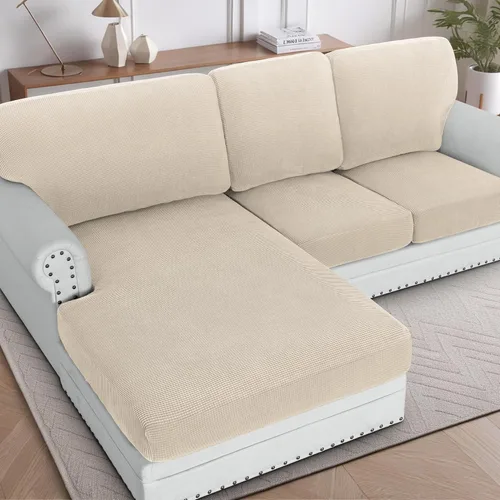 Miniatura 44 de H.VERSAILTEX Fundas para sofá seccional, 4 piezas, fundas de cojín de asiento de sofá en forma de L, fundas de cojín separadas para chaise longue
