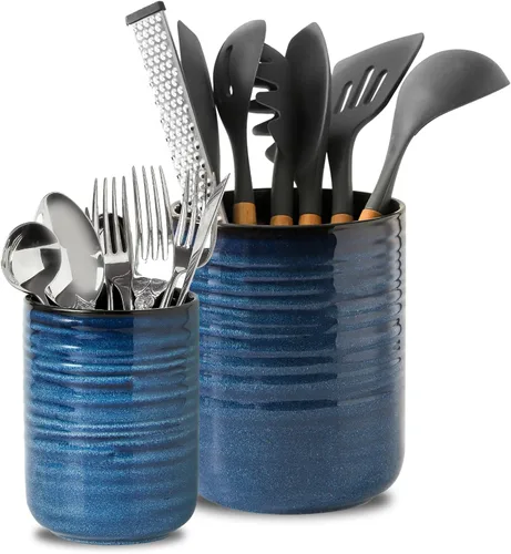 Miniatura 9 de HASENSE Soporte grande para utensilios de cocina de cerámica para encimera de cocina, organizador de utensilios de cocina de 7.1" para encimera