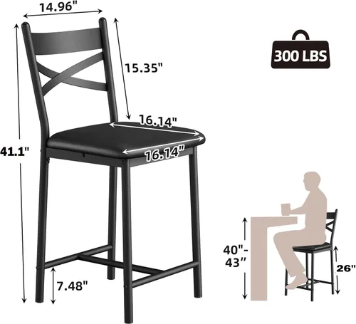 Miniatura 3 de IDEALHOUSE Juego de 2 taburetes de bar de 26 pulgadas de altura de mostrador, sillas de bar tapizadas con respaldo, cojín grueso, taburetes de bar