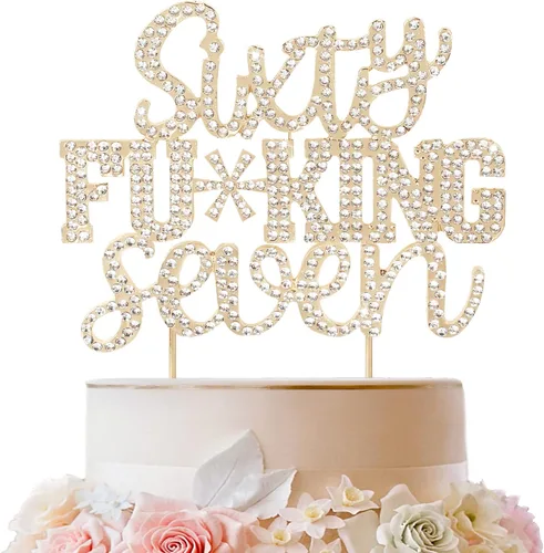 Miniatura 10 de LINGTEER Veintiún divertidos adornos dorados para tartas con diamantes de imitación – Saludos a los 21 años de edad, decoración de centros de mesa