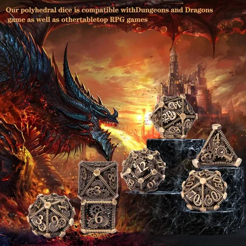 Miniatura 3 de DND - Juego de dados de metal, UBEUCK 7 piezas de dados de metal DND para cajas de juegos de mesa de Calabozos y Dragones