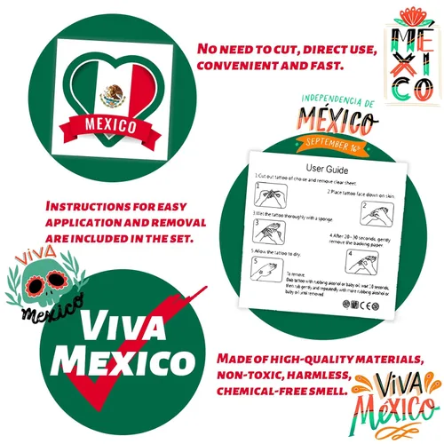 Miniatura 7 de 240 tatuajes temporales para el Día de la Independencia mexicana, calcomanías impermeables de seguridad a granel, juguetes de tatuajes temáticos