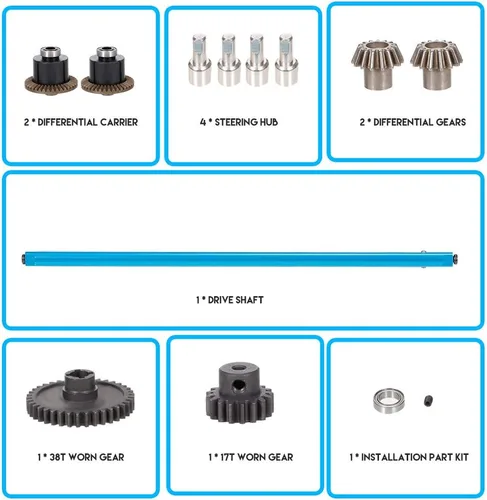Miniatura 9 de GoolRC Kit de diferencial de metal para automóvil a control remoto, engranajes diferenciales 38T y 17T, eje de transmisión, eje de dirección