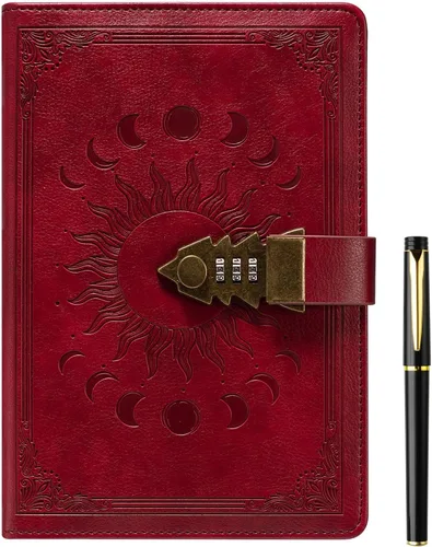 Miniatura 19 de ZXHQ Diario A5 con candado, 120Gsm 224 Páginas Diario con Cerradura, Juego de Bolígrafos, Borde Marrón, Rellenable, Tapa Dura de Cuero, Bolsillo
