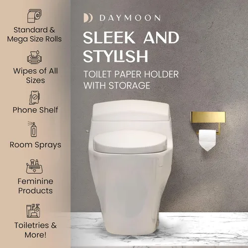 Miniatura 3 de Day Moon™ - Soporte de papel higiénico dorado cepillado con estante, soporte para toallitas para baño, dispensador de toallitas desechables, soporte