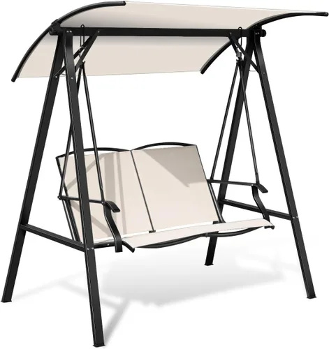 Miniatura 12 de Tangkula 3 Person Porch Swing, Patio Swing with Adjustable Canopy, Heavy-Duty Frame, Breathable Fabric, Outdoor Swing for Porch, Garden, Backyard