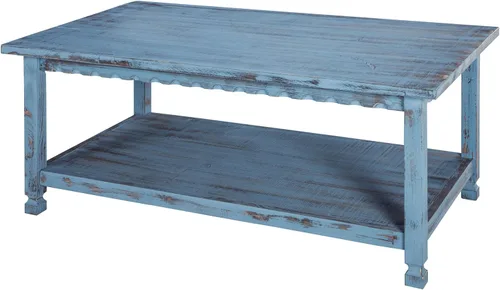 Miniatura 7 de Mesa de centro rectangular rústica, 42 pulgadas de ancho x 24 pulgadas de profundidad x 18 pulgadas de alto, sala de estar azul antiguo, con (1) 36