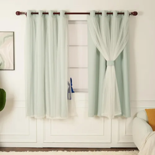 Miniatura 19 de INLINAS Cortinas opacas beige con superposición transparente, paneles térmicos y de reducción de ruido con ojales en la parte superior