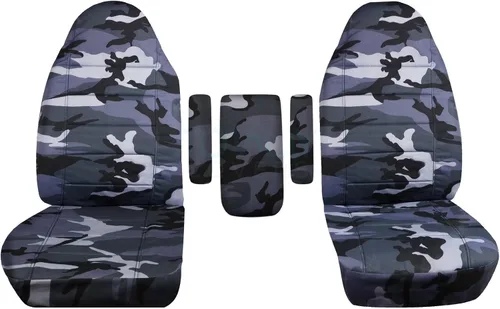 Miniatura 18 de Fundas para asientos y 3 fundas para reposabrazos de camiones Ford (Uno por asiento + Central) (16 impresiones, diseño de camuflaje), verde