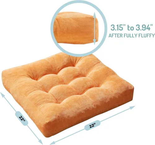 Miniatura 50 de Juego de 2 almohadas de suelo de meditación, almohadas cuadradas grandes para adultos, cojín de pana copetuda para sala de estar de tatami, gris, 22
