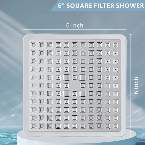 Miniatura 4 de Cabezal de ducha de lluvia de alta presión con filtrado, filtro cuadrado de 6 pulgadas para eliminar el cloro y sustancias nocivas, mejorar los Cromo