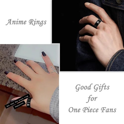 Miniatura 3 de Anillo de anime de una pieza de acero inoxidable negro para hombres, anillo de anime Luffy para niños, joyería de anime de 0.315in, Acero
