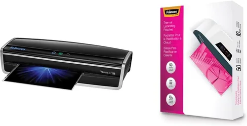 Fellowes Laminador Venus 2 125, máquina laminadora de calentamiento rápido de 30-60 segundos, con kit de bolsas de laminación (5734801), negro,