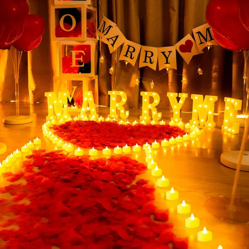 Miniatura 9 de Homemory Letras Iluminadas "I Love U" para Propuestas y Decoraciones, Letrero de "I Love U" con 24 Velas Sin Llama, 1000 Pétalos de Rosa Rojos 1