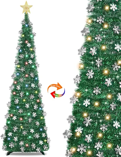 Miniatura 7 de [Temporizador y 8 modos] Árbol de Navidad delgado iluminado de 6 pies, feliz año nuevo 2025 con 100 luces cambiantes blancas cálidas y multicolor
