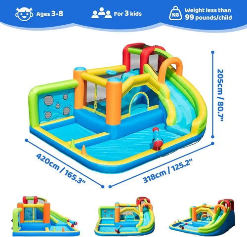 Miniatura 2 de Doctor Dolphin Casa inflable de rebote de agua, casa inflable para niños grandes, tobogán acuático para patio trasero, parque acuático inflable