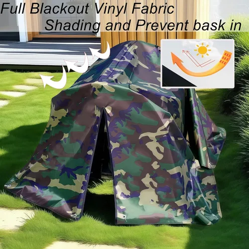Miniatura 6 de Casa plegable para gatos callejeros para exteriores, 23.6 pulgadas, refugio aislado acolchado verde militar con mosca impermeable de camuflaje, 2