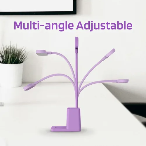 Miniatura 6 de AXX Bonita lámpara de escritorio morada, luz de mesa de estudio recargable para oficina en casa, pequeña, funciona con pilas, LED, cuello de cisne