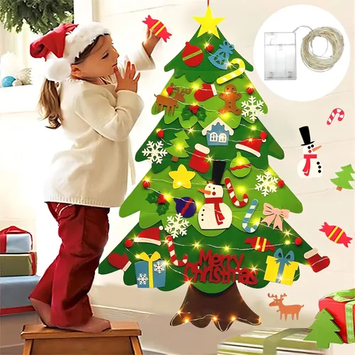 Miniatura 7 de LNV Juego de árbol de Navidad de fieltro con 32 adornos de Navidad y embalaje exquisito, regalos de Navidad para niños, decoración de Navidad