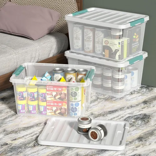 Miniatura 6 de 6 paquetes de contenedores de plástico transparente de 35 L con tapas, cajas de almacenamiento grandes