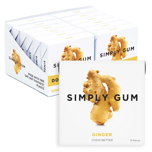 Miniatura 9 de Goma de Mascar Natural Surtida de Simply Gum, sin OGM, Vegana, 6 paquetes (90 piezas), incluye Menta, Canela, Jengibre, Hinojo, Café, Arce