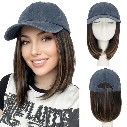 Miniatura 40 de SEGO Gorra de béisbol con extensiones de cabello para mujer, resistente al calor, sintético, 6 pulgadas, ajustable, corta, recta, peluca de repuesto