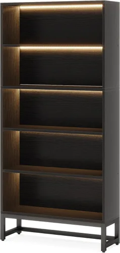Miniatura 8 de LITTLE TREE Estantería de 70.8 pulgadas de alto con tira de luz LED, organizador grande de 5 niveles con estantes de almacenamiento, estantería