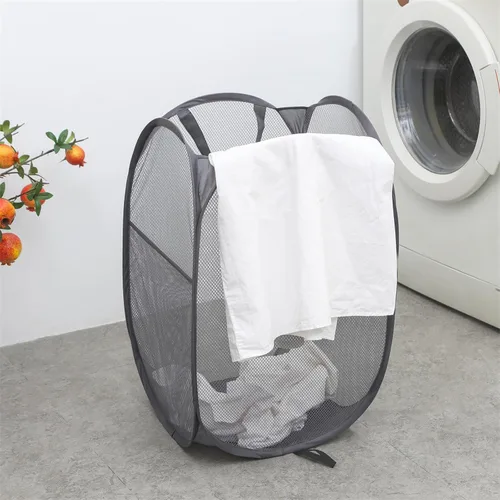 Miniatura 3 de Cesta plegable de malla para lavandería, cesta de lavandería desplegable, fácil almacenamiento, ideal para uso doméstico y de viaje (2 gris oscuro)