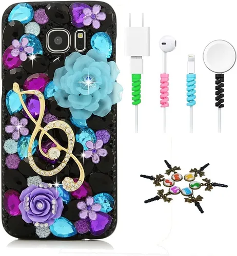 Miniatura 9 de Sparkle Funda compatible con Samsung Galaxy J2 Prime – Elegante funda 3D hecha a mano con diseño musical de flores grandes con protector de cable