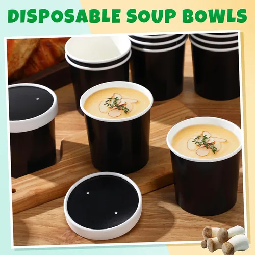 Miniatura 4 de Irenare 100 vasos de papel para helado de 12 onzas con tapas, cuencos desechables para postres, recipientes de sopa caliente, recipientes de papel