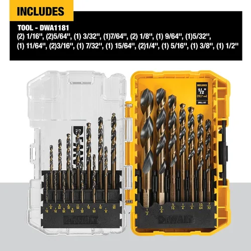 DEWALT Juego de brocas, 21 piezas, punta dividida de 135 grados, hélice de 31 grados, revestimiento de óxido negro, para plástico, madera y metal