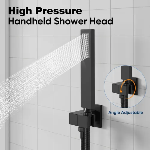 Miniatura 4 de ESNBIA - Sistema de regadera, estilo lluvia de 12 pulgadas para baño con juego combinado de mano, sistema dual de alta presión montado en la pared