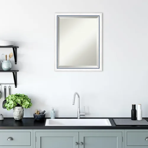Miniatura 6 de Amanti Art - Espejo de baño blanco para sobre lavabo, espejo de tocador rectangular Morgan blanco azul de 22x18, marco de madera moderno pequeño, se