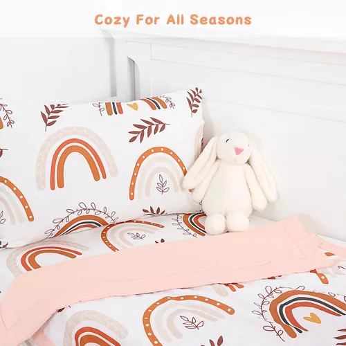Miniatura 5 de Pea Pod Juego de ropa de cama de muselina para niños pequeños arcoíris de 3 piezas - Ropa de cama suave y transpirable para cuna con sábana