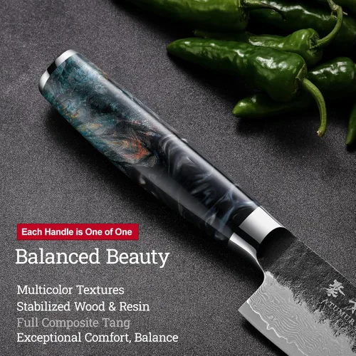 Miniatura 6 de Cuchillo de chef japonés de 8 pulgadas, forjado a mano de 67 capas Damasco VG10 Core cuchillo de cocina para chefs domésticos y profesionales