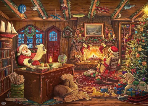 Miniatura 2 de Ceaco - Thomas Kinkade - Vacaciones - Santa comprobando su lista - Rompecabezas de 1000 piezas