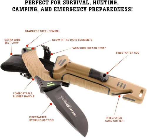 Miniatura 2 de StatGear 99416 Surviv-All cuchillo para aire libre con iniciador de fuego, afilador y cortador de cable