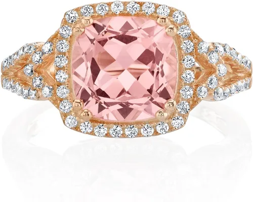 Miniatura 2 de PEORA Anillo de halo de plata de ley en tono rosa de morganita simulada
