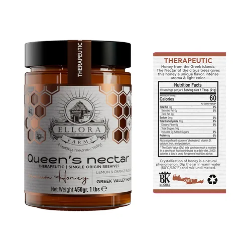 Ellora Farms Greek Honey, Lemon & Orange Blossom Raw Honey Unfiltered, 2025 Paris Platinum Award, Non-GMO and Unpasteurized, Gift Pack with Dipper -