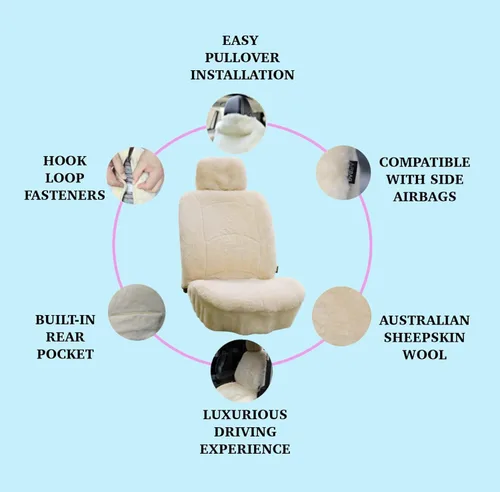 Miniatura 6 de Funda de asiento de piel de oveja auténtica, funda de asiento de piel de cordero, funda de asiento de automóvil de invierno, funda de asiento