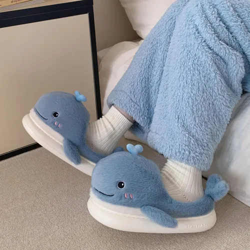 Miniatura 6 de XIXITIAO Lindas pantuflas de animales, pantuflas de ballena Kawaii de dibujos animados, zapatos de casa de felpa para mujeres y hombres, pantuflas